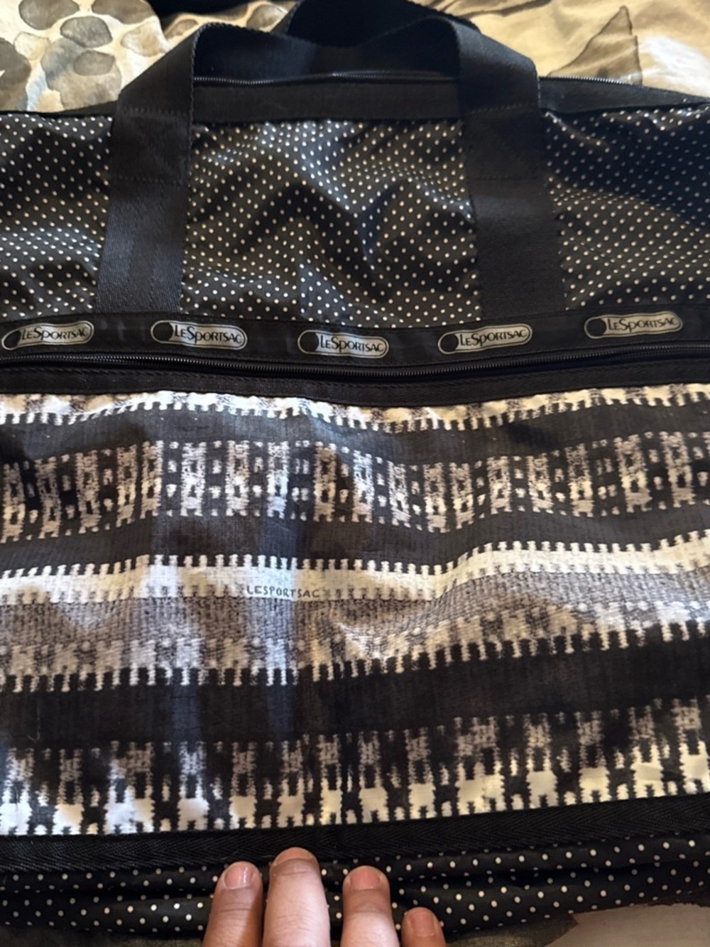 Lesportsac Black and White Patterned Duffel Bag